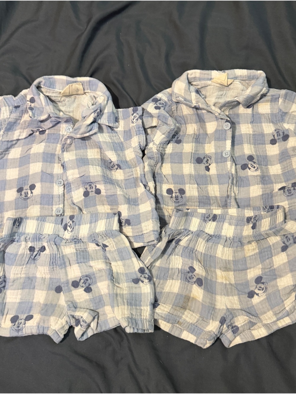 Blue Plaid Mickey Mouse Kids Pajama Set - Short Sleeve Button Shirt & Shorts